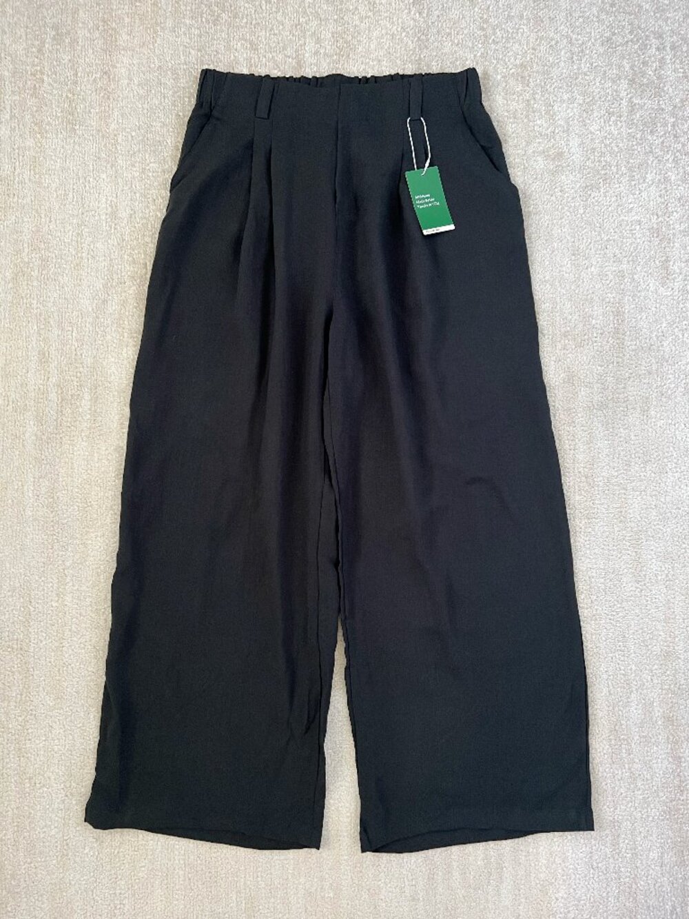 Halara Black Pull On Wide Leg Trousers High Waisted Pleated Pants L Regular NWT - Picture 1 of 10